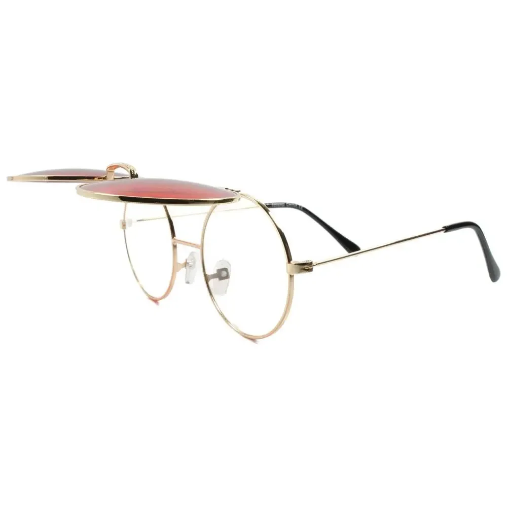 Vintage Retro Funky Steampunk Mens Womens Gold Red Lens Round Circle Sun Glasses